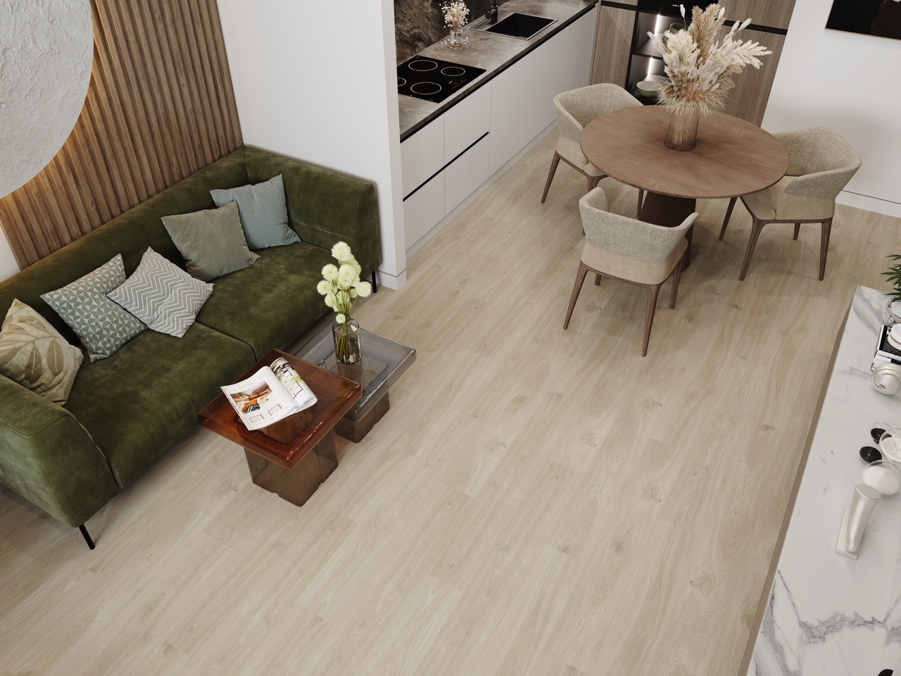 Кварцвиниловый SPC ламинат Cronafloor Nano Дуб Ампир ZH-81143-1 1200×180×3,5 фото в интерьере